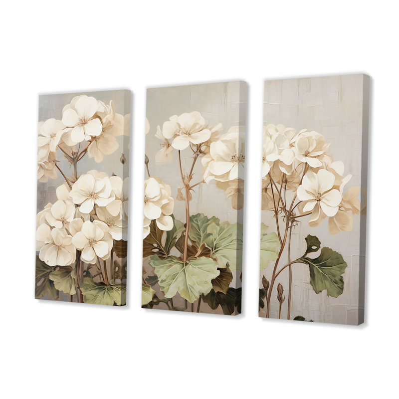 Minimalisme, géraniums beige III - ensemble d'art mural géraniums, H 32 po x l 48 po x P 1 po