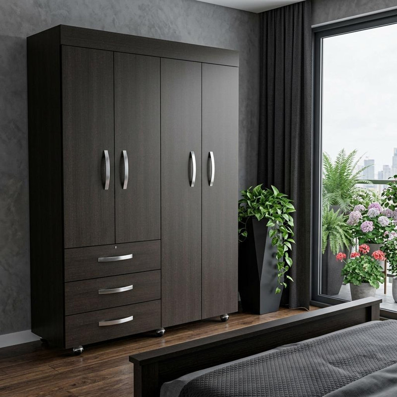 Commode combinée 47 po à trois tiroirs noire