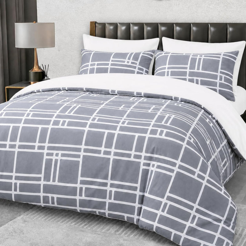 Microfibre Geometric Shapes Duvet Cover, Grey & White Geometric Shapes