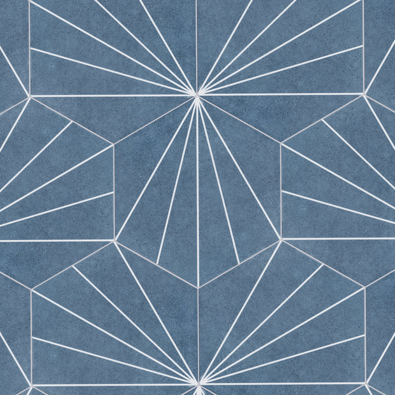 Carreaux muraux et de plancher en porcelaine à motifs Aster 8-1/2 po x 9-3/4 po, Bleu / blanc