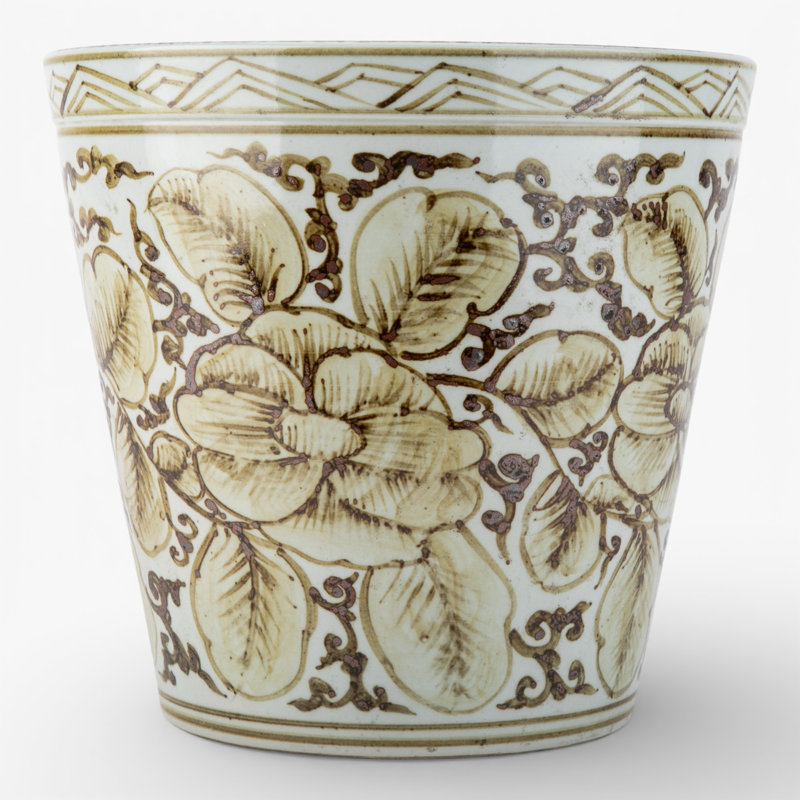 Antique Finish Porcelain Pot Brown Rust Flower