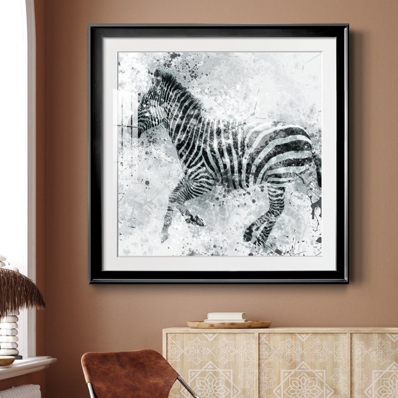 Zèbre II - peinture encadrée, H 30,5 po x l 30,5 po x P 1,5 po, Papier encadré noir