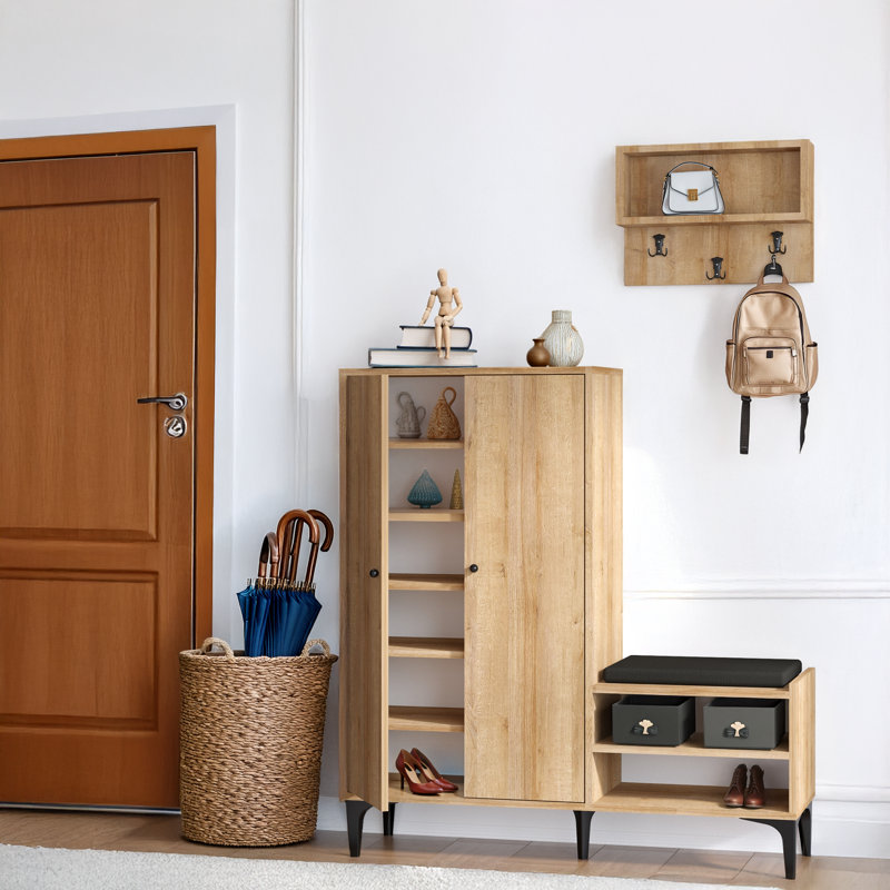 Shoe Cabinet With Bench And Hanging Coat Rack