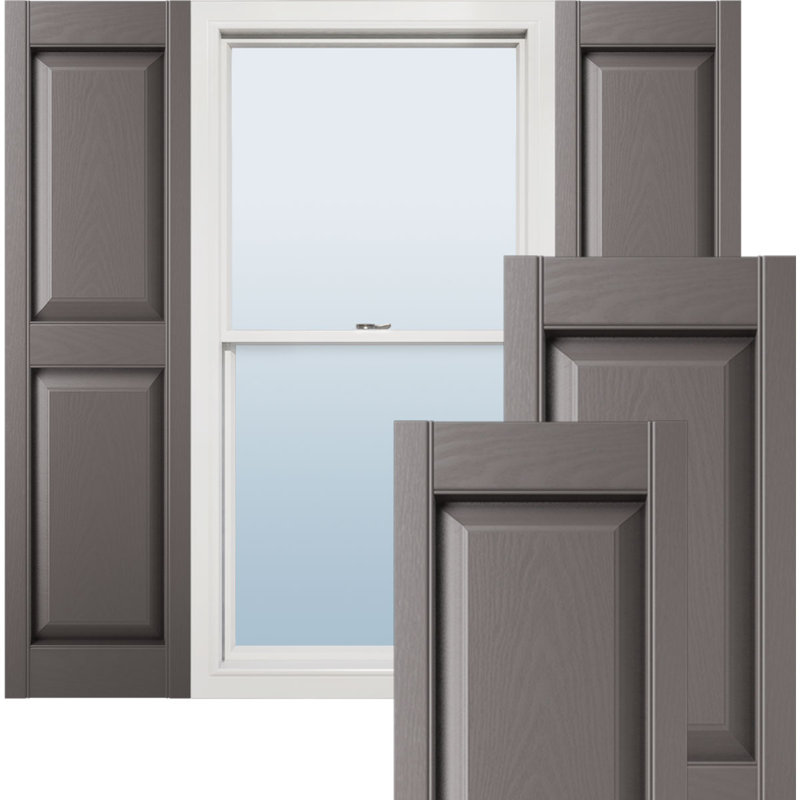 Lifetime Vinyl Standard Two Equal Raised Panel Shutters with Shutter-Locks & Matching Screws, Musket Brown, 51", 12"
