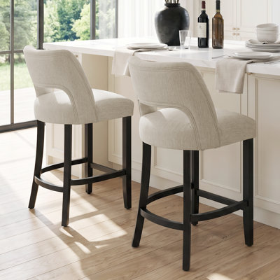 Bisto Upholstered Modern Counter Height Bar Stool with Solid Wood Legs (Set of 2)