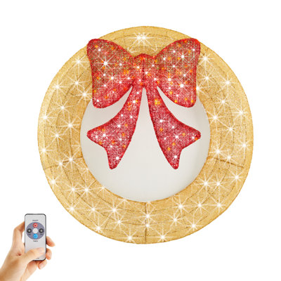Outdoor/Indoor Christmas Holiday LED Wreath Lights With Bow