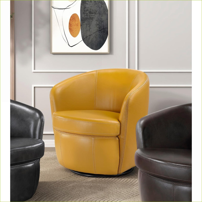 Fauteuil d'appoint en cuir fleur moutarde à dossier pivotant en cuir moutarde jaune, Jaune