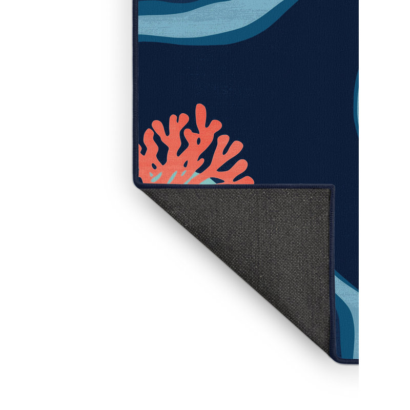 Soft Plush Collier Great Barrier Reef Contemporary Arc Area Rug in Blue – Navy Binding, 6x9