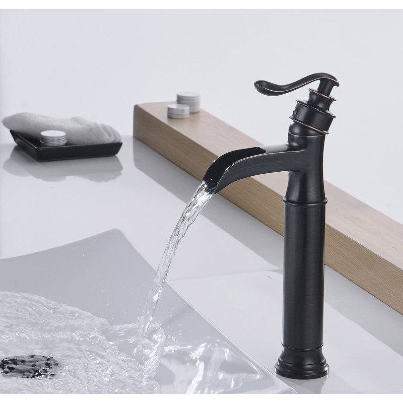 Robinet de vasque de salle de bain à un trou à poignée simple Verve avec bonde escamotable Verve, Bronze frotté à l'huile