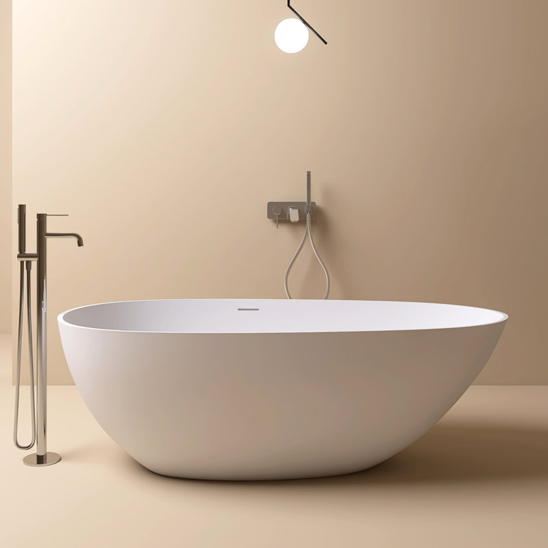 Baignoire de trempage autoportante à surface solide 67 po. X 33,46 po., Noir mat