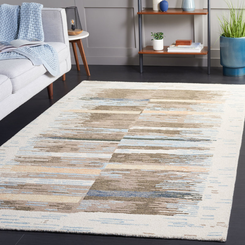 Tapis bleu / brun en laine et coton touffeté à la main Aninda, Rectangle 5 pi x 8 pi