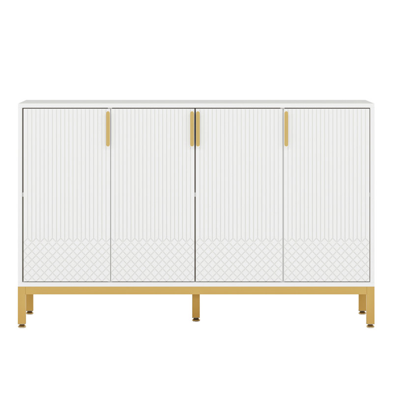 Buffet de luxe avec rangement et portes géométriques, Blanc