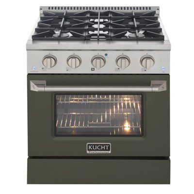KUCHT Professional 30 in. 4.2 cu. ft. Propane Gas Range with Sealed Burners and Convection Oven in Stainless Steel with Olive Green Oven Door