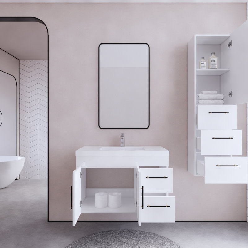 Ensemble de meuble-lavabo mural simple 35 po Blandon, Blanc