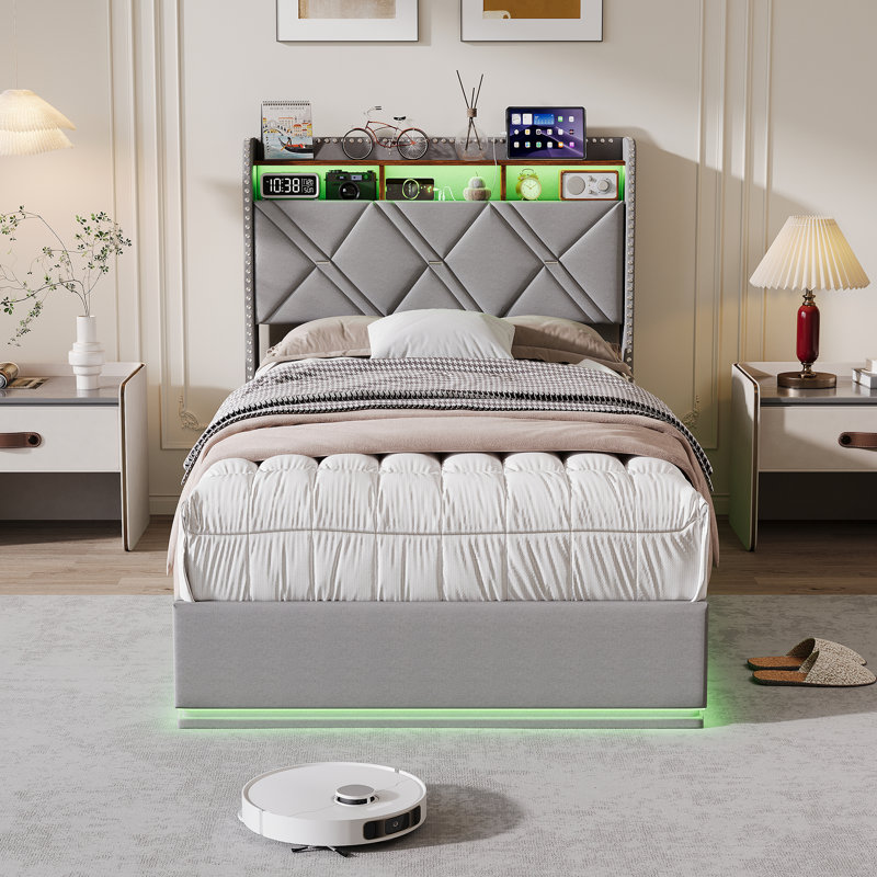 Upholstered Bed, European Single (90 x 200 cm), Grey