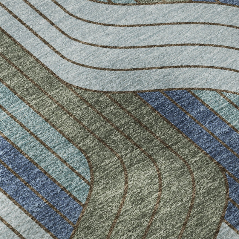 Premium Machine Washable Mayfield AMF2422 Striped Rug, 8' x 10', Navy