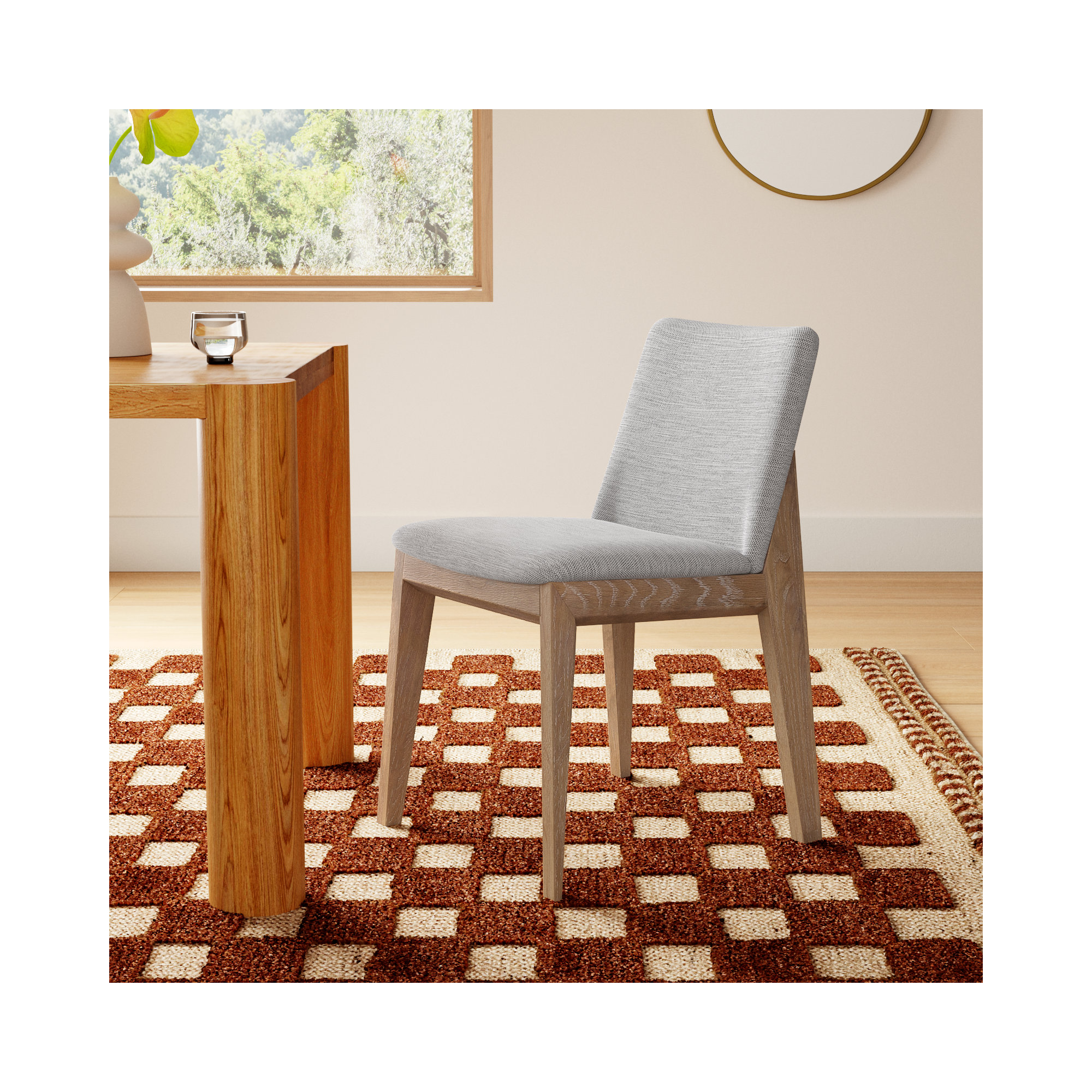 Anrey Solid Wood Upholstered Dining Chair, Gray, Natural