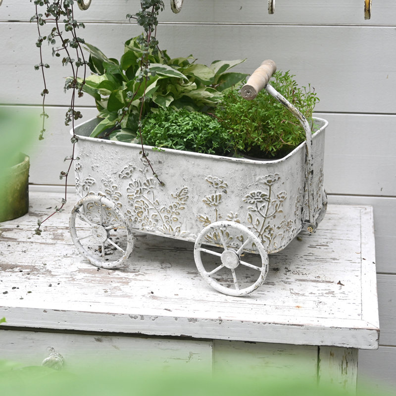 Vintage Metal Wheelbarrow Planter,Metal Wagon Planters for Outdoor Plants,Flower Cart for Patio Garden Balcony (Flower Excluded)