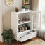 Minimalist White Buffet Cabinet with Double Glass Doors and Drawer