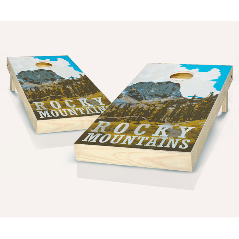 Ensemble de cornhole en bois massif 2 'x 4' avec sacs Rocky Mountains, Rouge / royal