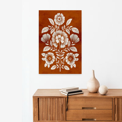 Art floral contemporain sur toile terre cuite à motif floral