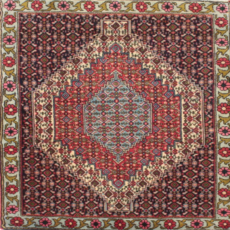 Tapis traditionnelle pêche/brun/noir Lahziri, Rond 5 pi