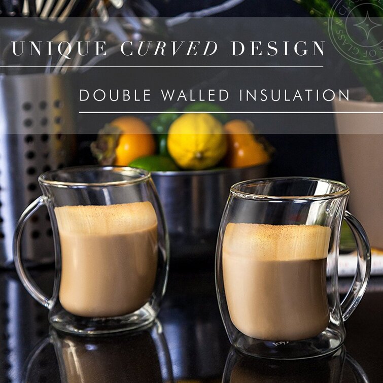 Chef's Unique Double Walled Glass Coffee Mugs 16 oz , Insulated