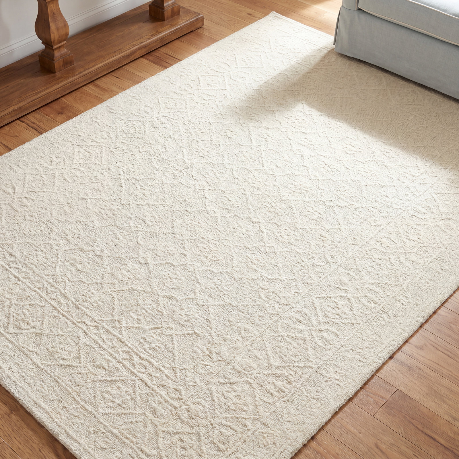 Albie Ivory Hand-Tufted Wool Oriental Rug, Rectangle 8'6" x 12'