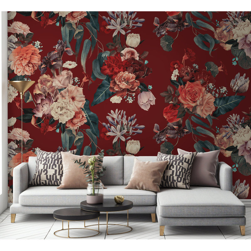 Papier peint amovible floral, L 75 po x l 112 po