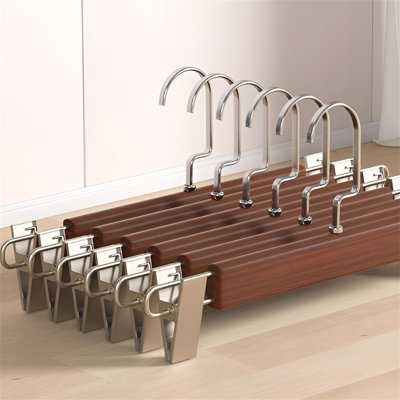 Wooden Pant Hangers With Strong Grip, No-Slip And Space-Saving Design For Home Closet Organization