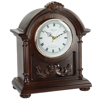 Modern & Contemporary Analog Oak Wood Quartz Movement / Crystal Tabletop Clock with Alarm in Dark Brown