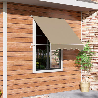 Auvent de patio pour balcon, abat-jour rétractable de 6 pi à bras escamotable, aluminium robuste, rétractable manuel blanc crème pour, protégé, robuste