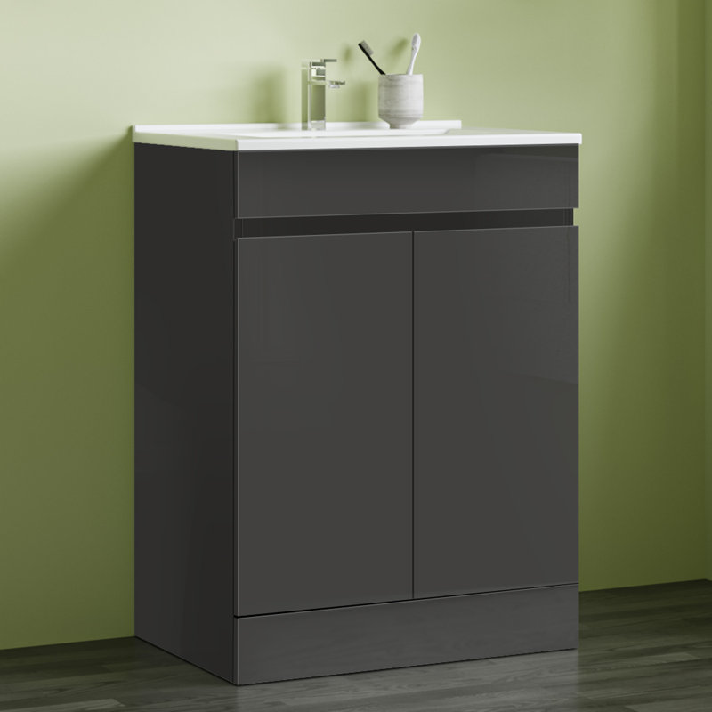 Clydeen 600mm Single Bathroom Vanity with Drop In Ceramic Basin, Anthracite