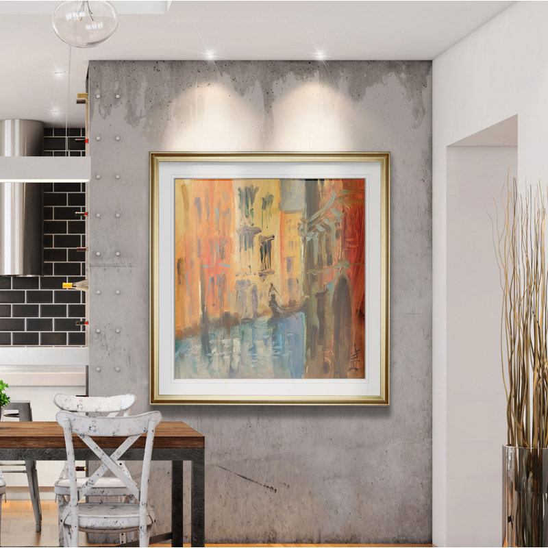 « v’enice i », peinture, H 16 po x l 16 po x P 2 po, Cadre doré