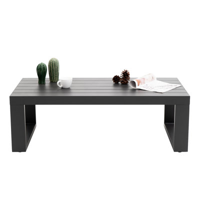 Patio Coffee Tables All-Weather Outdoor Aluminum Rectangle Coffee Table Outdoor Furniture, Grey