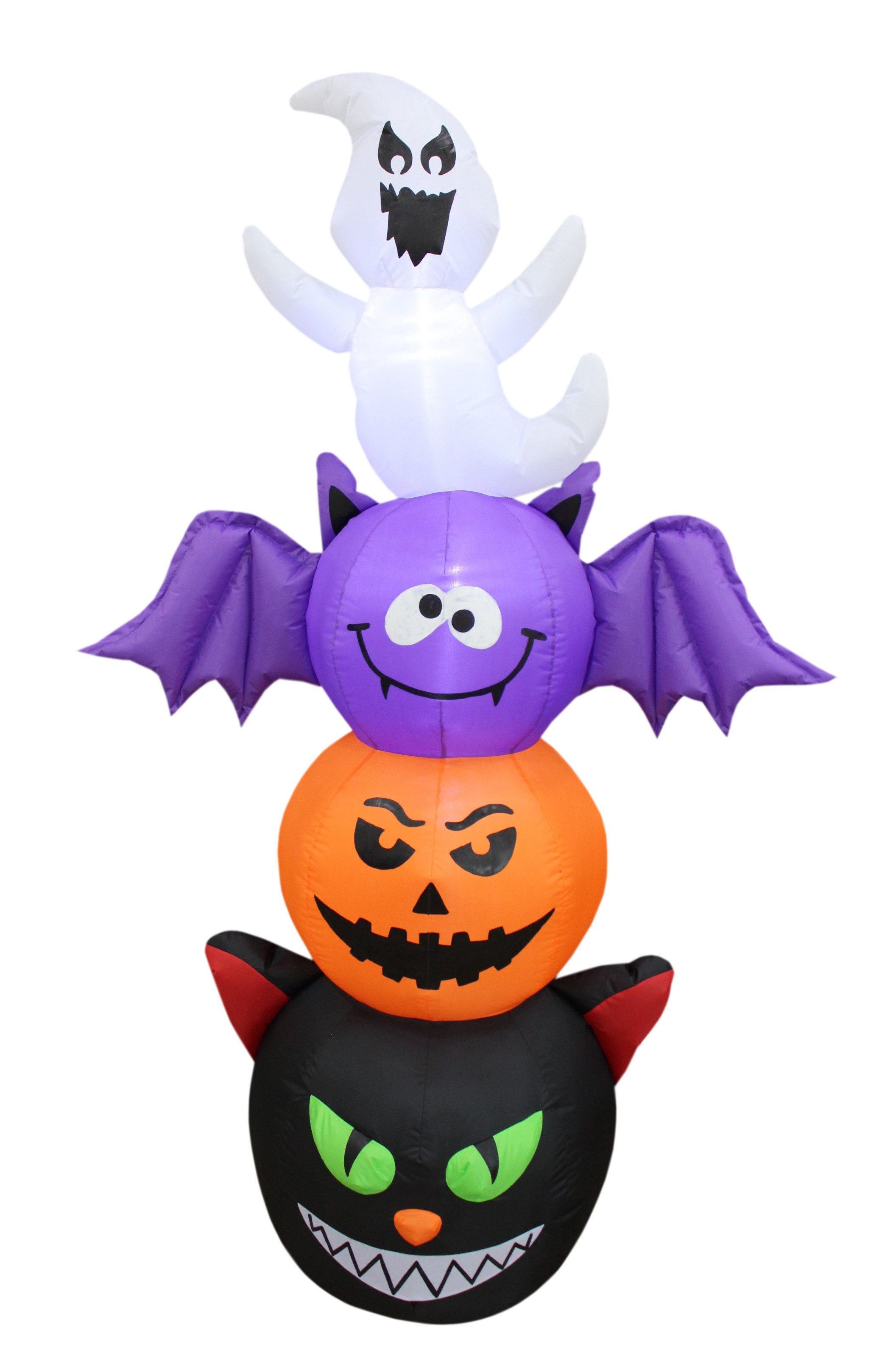 The Holiday Aisle® Halloween Stacked Figures Totem Pole Inflatable with Cat,  Pumpkin, Bat and Ghost & Reviews