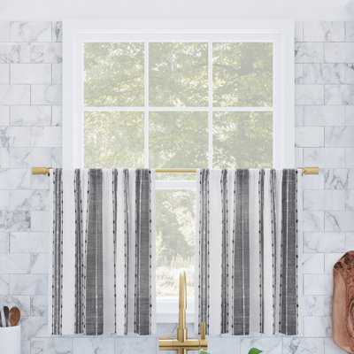 Archaeo Cassidy Slub Stripe Semi-Sheer Rod Pocket Kitchen Curtain Tier Pair