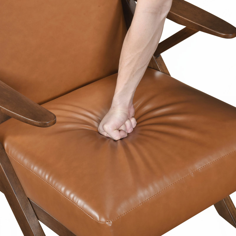 Chaise d'appoint 1 pièce avec cadre en bois d'hévéa brun et revêtement en similicuir brun