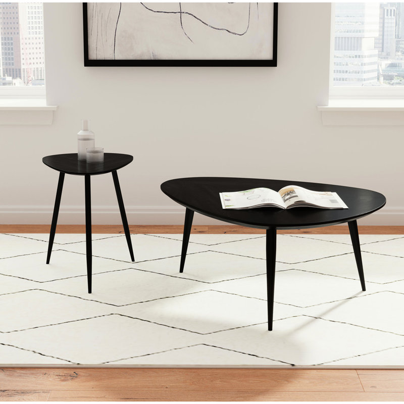 Table de bout triangulaire moderne en bois de manguier massif, finition noire foncée, table en bois avec pieds évasés, idéale pour exposer des vases, hauteur de 20 pouces