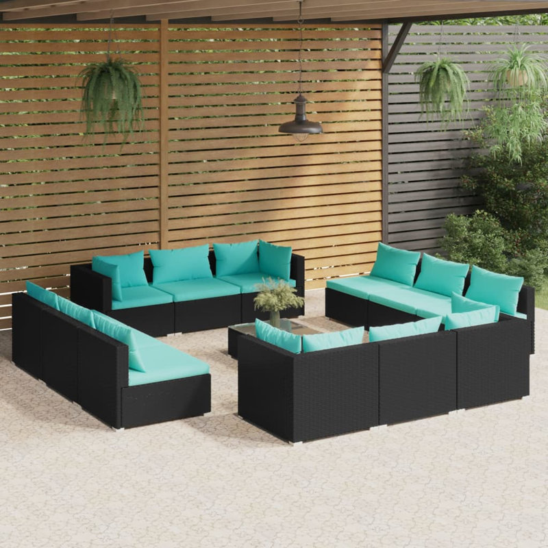 23.6" Wide Square Patio Sectional Set with Cushions, Blue, Black