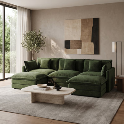 Oversized 3-Seater Chenille Modular Sectional with 2 Ottomans, Double-Chaise Lounge Design