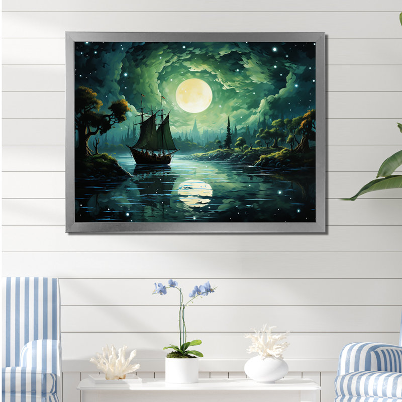 Reproduction d'art sur toile Moonlight, Cadre photo argenté, H 34 po x l 44 po x P 1,5 po