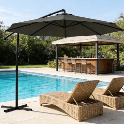 Parasol de jardin extérieur suspendu en porte-à-faux avec auvent rotatif 360 ° et 090 ajustable, poteau rouille 200 g / m², housse de protection rotative à 6 positions, aéré contre la décoloration inclus
