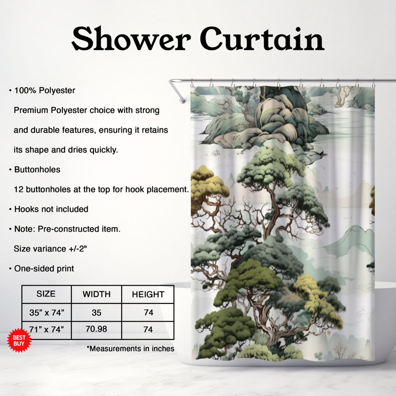 Asian Habitat - Rideau de douche Premium, H 74 po x l 71 po