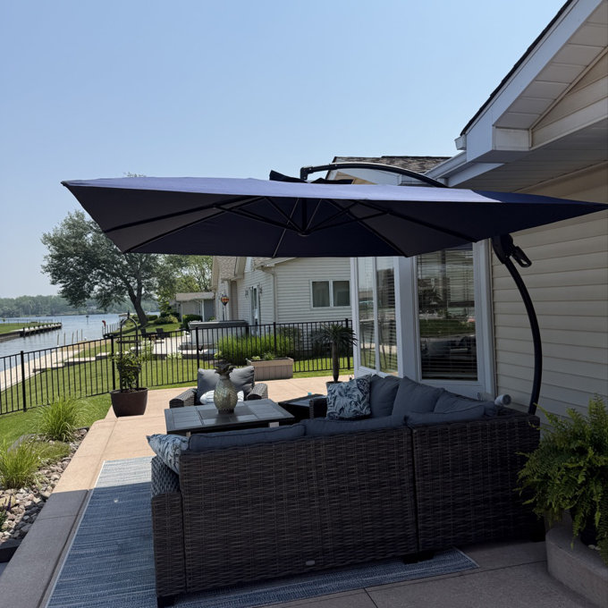 Freeport Park Jair 10X10 Ft Square Cantilever Curved Adjustable Umbrella  with Base & Reviews | Wayfair