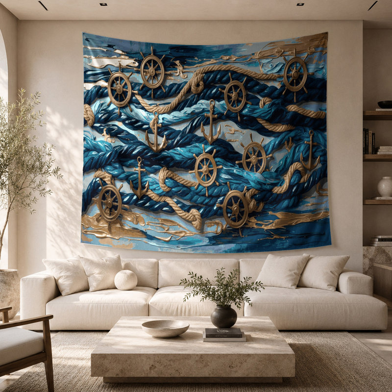 Tapisserie murale éléments nautiques simplifiés nautiques, 26 po x 36 po