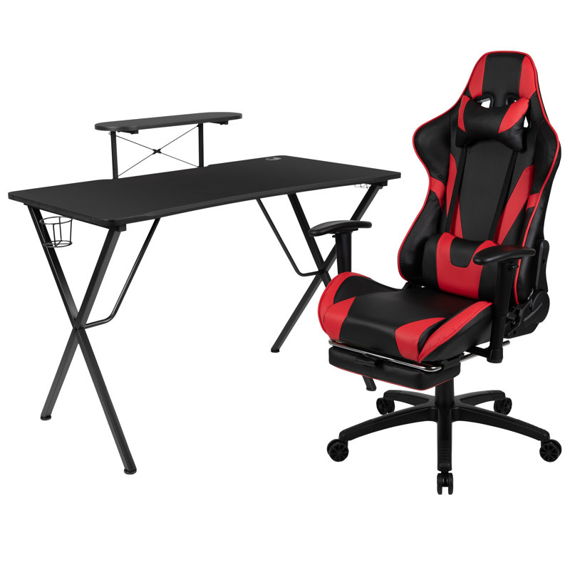 Bridesdale 2 Piece Computer Desk Office Set, Red/Black