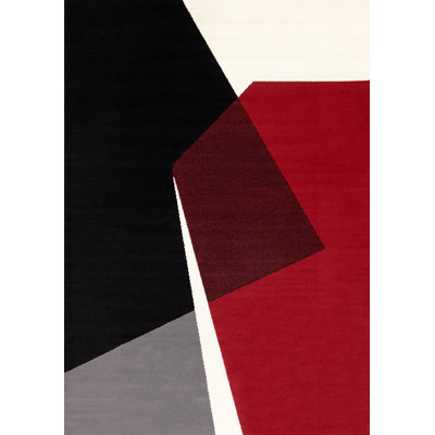 Fresno Bold Geometric Red Black White Rug