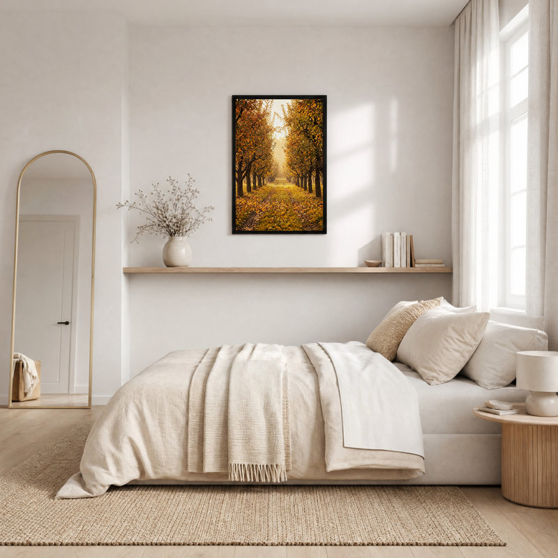 Art d'automne, sentier d'automne avec lumière dorée sur toile, H 36 po x l 24 po