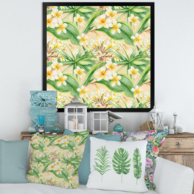 Feuillage tropical et fleurs jaunes - peinture sur toile